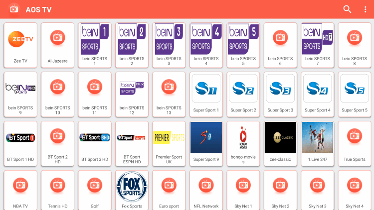AOS TV is a free IPTV app that provides hundreds of channels and VOD options mostly in SD quality.