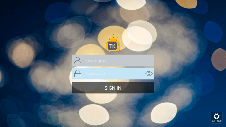After you install the application on your streaming device, you enter your account login information on this screen.