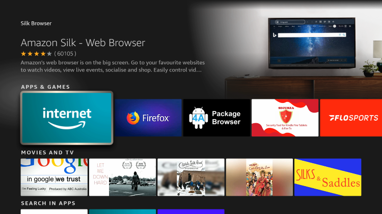 Click the Amazon Silk Browser under Apps & Games.