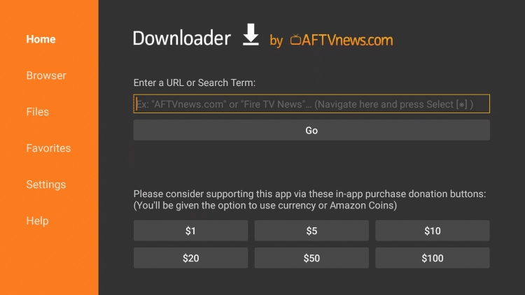 Click the URL box for installing smart iptv apk