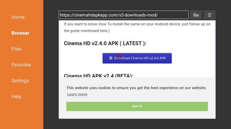 Click the most updated version of Cinema HD.