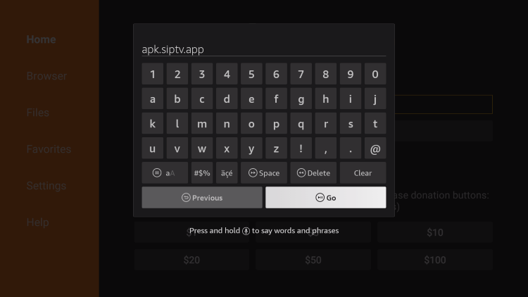 Enter in the following URL and click Go to install smart iptv apk