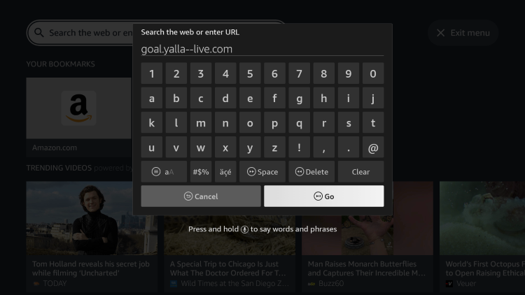 Enter the following URL -Â https://goal.yalla--live.comÂ and click Go.