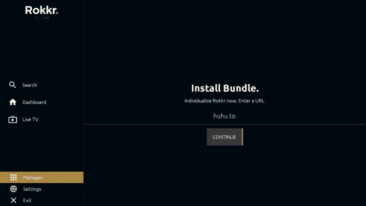 Enter the following URL to install a bundle - huhu.to and click Continue.