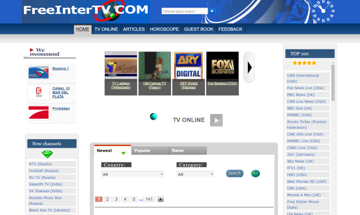 FreeInterTV is one of the most popular free live TV websites that provides hundreds of channels in several categories