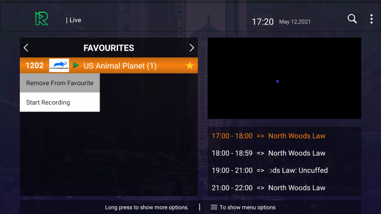 If you want to remove a channel from your Favorites, hover over a channel and hold down the OK button on your remote.