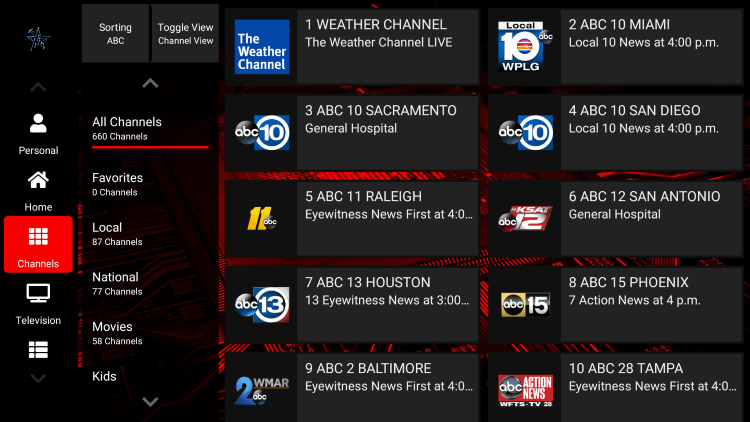 Bluestar Media provides over 600 live channels starting at $18.00/month with their standard plan.