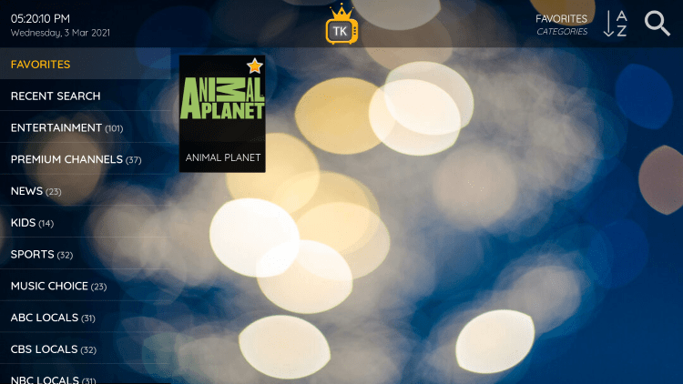 Return back to the channel category list and click Favourites.