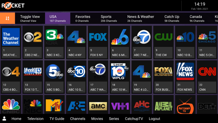 Rocket IPTV provides over 1,000 live channels starting for $24.00 per month with their standard subscription.
