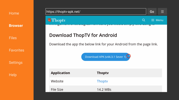 Scroll down and click Download Thop TV APK.