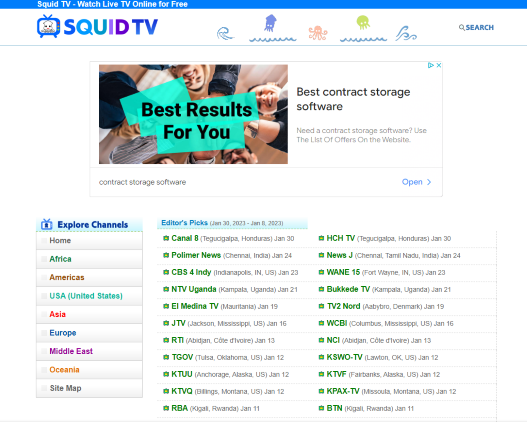 Squid TV is one of the most popular free live TV websites that provides hundreds of channels