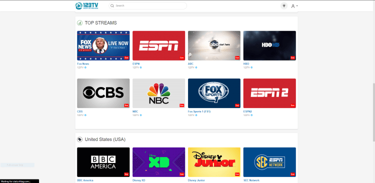 The 123TV website provided options for live sports, news, entertainment, international, kids, and many other free IPTV options.