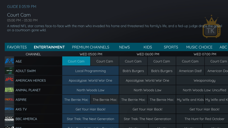 There is also a simple electronic program guide (EPG) for those that prefer this layout.