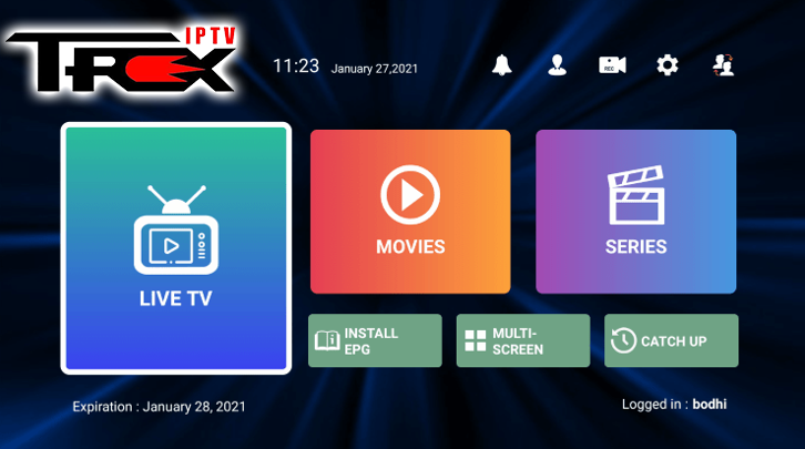 Trex IPTV is a live TV player that requires an M3U URL of your current IPTV provider in order to create a playlist.