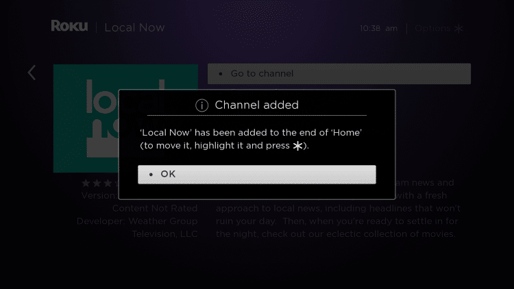 Wait a few seconds for the channel process and click OK when finished.